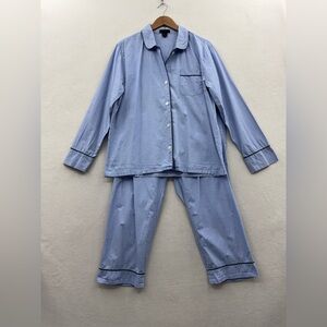 J.Crew Women’s Top Large Bottom XL Cropped Blue Piped 2 Piece Pajama Set Cotton
